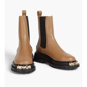 NEW Sandro Liam Beige Embellished Leather Chelsea Boots 36